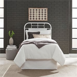 Pemberly Row Full Metal Headboard with Turned Spindles in Antique White