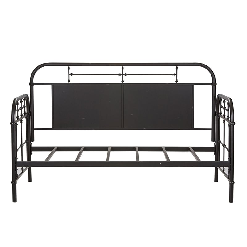 Pemberly Row Twin Metal Day Bed with Turned Spindles in Black