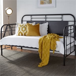 Pemberly Row Twin Metal Day Bed with Turned Spindles in Black