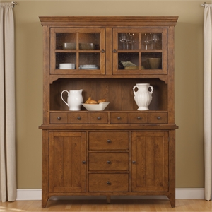 Pemberly Row Rustic Oak Hutch and Buffet Set with Slate Accents