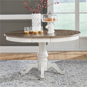 Pemberly Row Round to Oval Pedestal Dining Table with Leaf in White