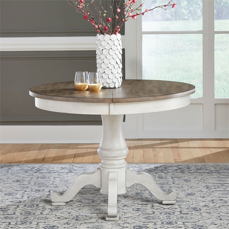 Pemberly Row 5 Piece Pedestal Table Dining Set with X Back Chairs in White