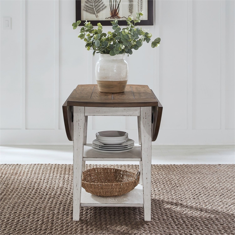 Pemberly Row 3 Piece Drop Leaf Table Set with Slat Back Chairs in White