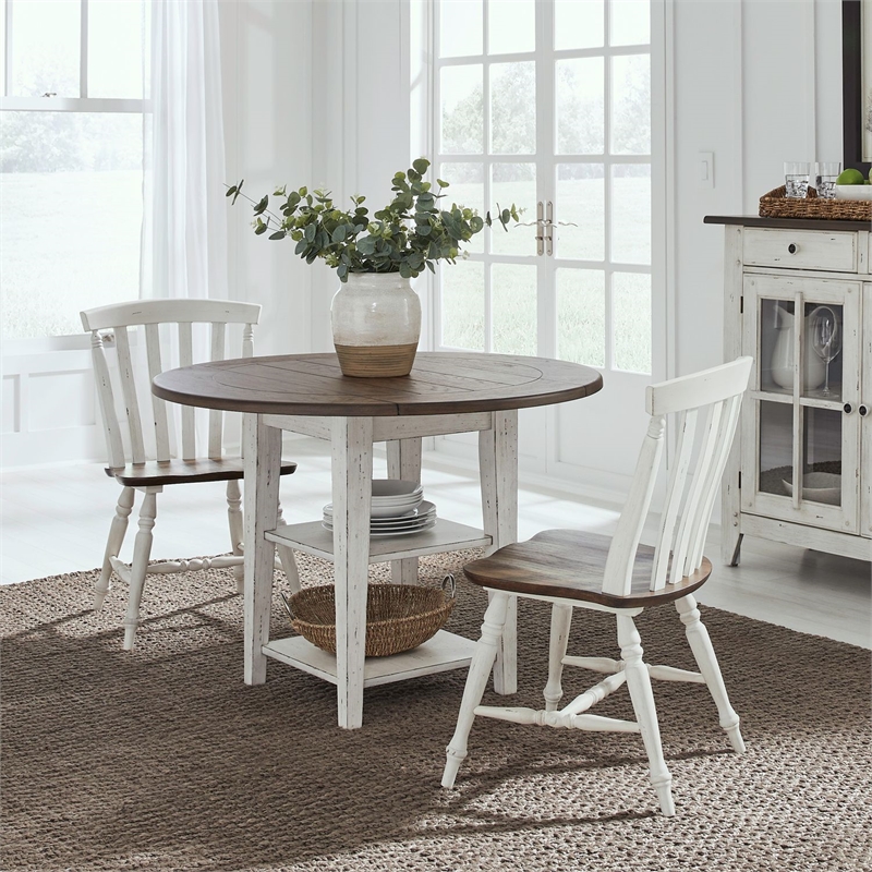 Pemberly Row 3 Piece Drop Leaf Table Set with Slat Back Chairs in White
