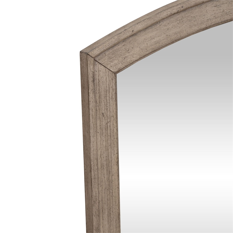 Pemberly Row Arched Beveled Mirror with Bolt-On Supports in Burnished Beige