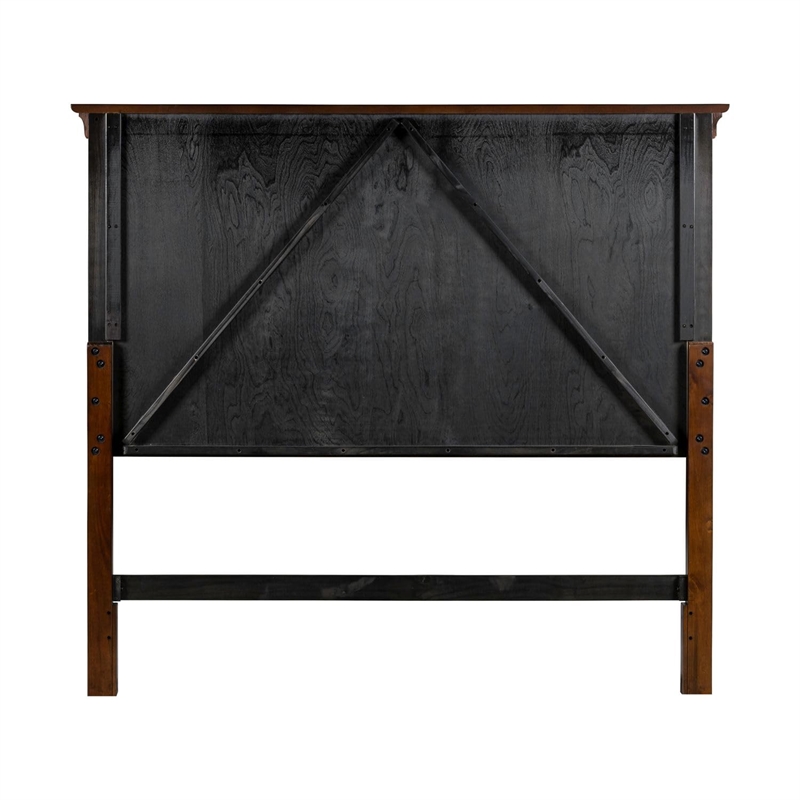 Pemberly Row Queen Panel Headboard with Crown Molding in Rustic Cherry