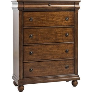 Pemberly Row 5 Drawer Chest with Louis Philippe Styling in Rustic Cherry