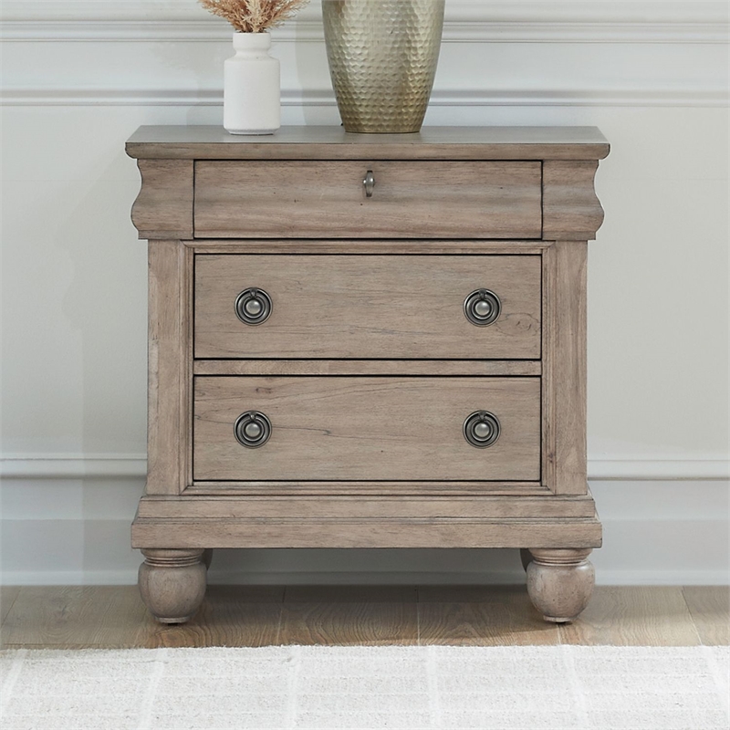 Pemberly Row 3 Drawer Nightstand with Louis Philippe Detail in Saddle Tan