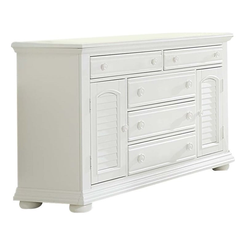 Pemberly Row 5 Drawer Dresser with 2 Louvered Doors in Oyster White