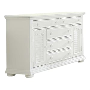 Pemberly Row 5 Drawer Dresser with 2 Louvered Doors in Oyster White