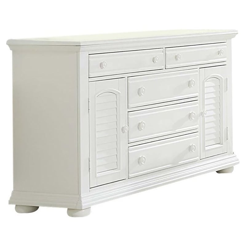Pemberly Row 5 Drawer Dresser with 2 Louvered Doors in Oyster White