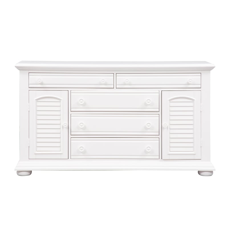 Pemberly Row 5 Drawer Dresser with 2 Louvered Doors in Oyster White