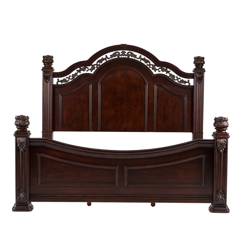 Pemberly Row King Poster Bed with Scrolled Metal Accents in Cognac