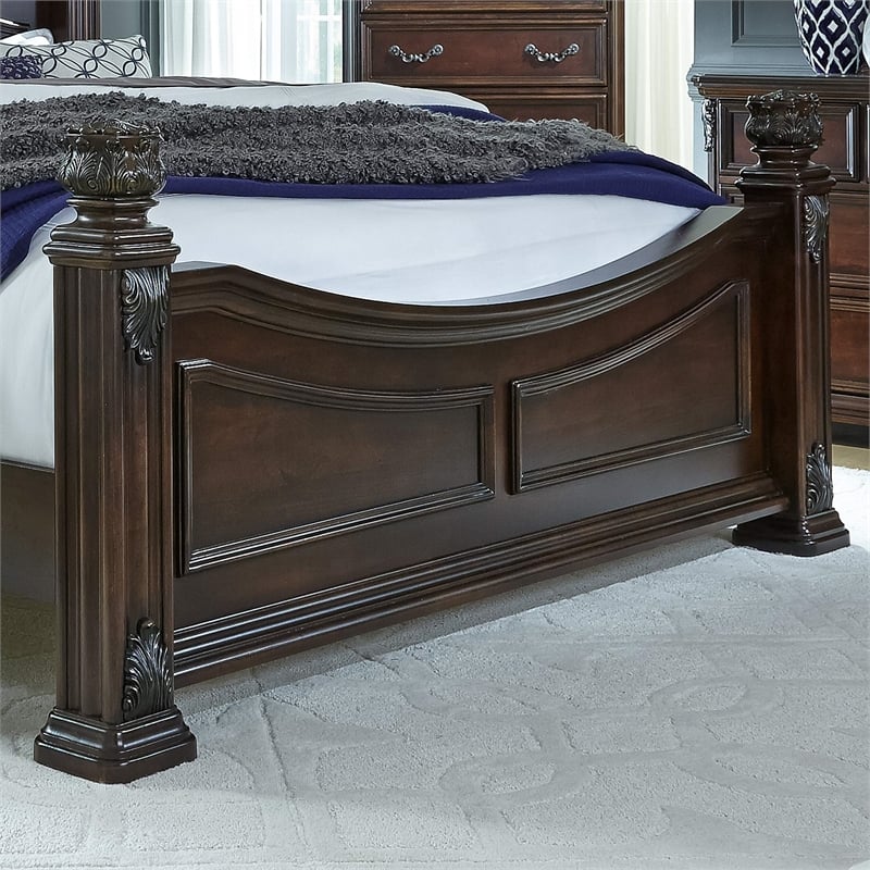 Pemberly Row King Poster Bed with Scrolled Metal Accents in Cognac