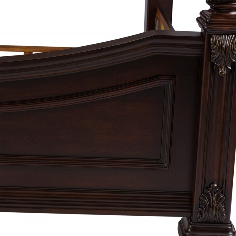Pemberly Row King Poster Bed with Scrolled Metal Accents in Cognac