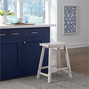 Pemberly Row 24 Inch Sawhorse Counter Stool with Contoured Seat in White