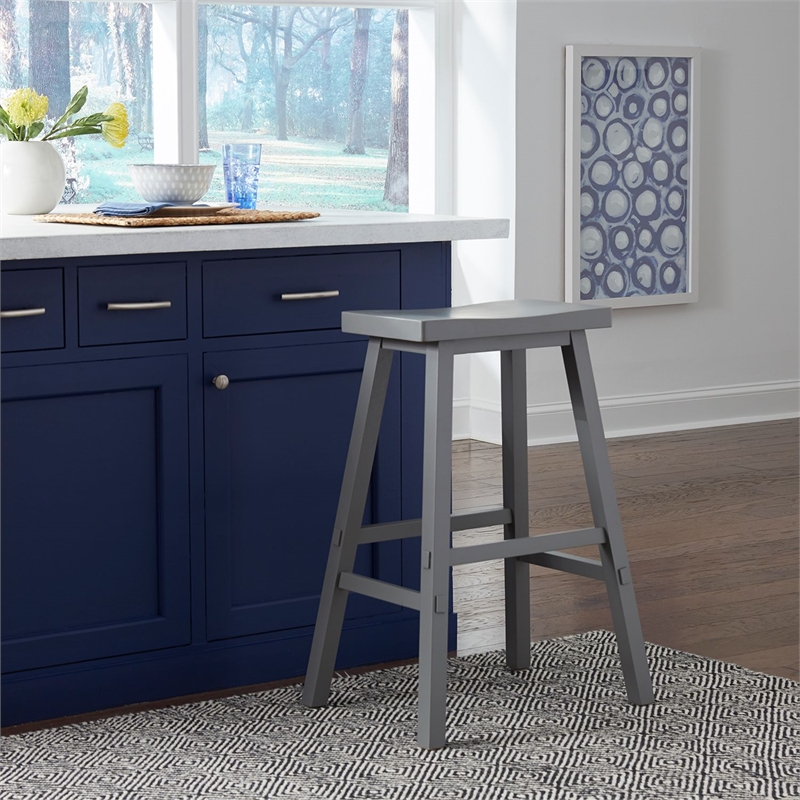 Pemberly Row 30 Inch Sawhorse Bar Stool with Contoured Seat in Gray