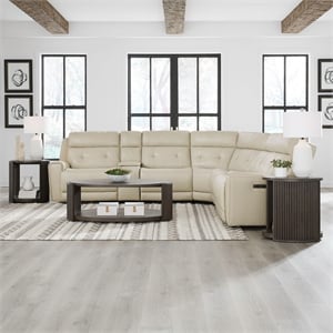 Pemberly Row 6 Piece Power Reclining Sectional in Baja Stone Leather