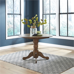 Pemberly Row Solid Wood Drop Leaf Table Set with Pedestal Base in Brown