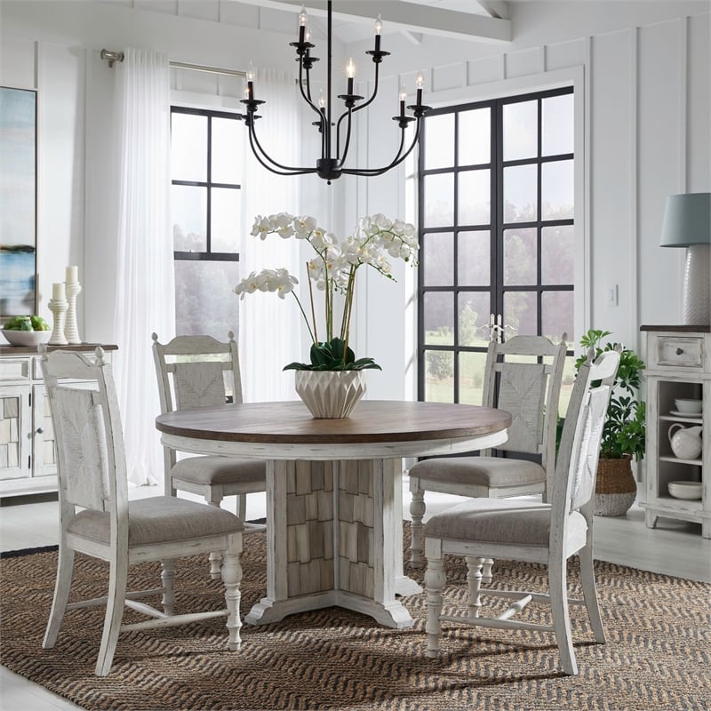 Pemberly Row 5 Piece Pedestal Table Dining Room Set in White