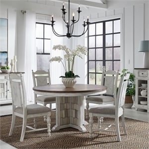 Pemberly Row 5 Piece Pedestal Table Dining Room Set in White