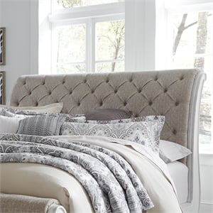 Pemberly Row Queen Upholstered Sleigh Bed Headboard in White