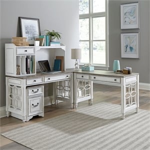 Pemberly Row Home Office L Shaped Desk Set with Hutch in White
