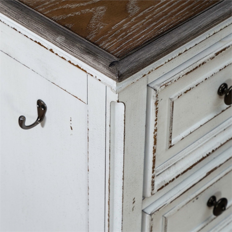Pemberly Row Pet Feeder Cabinet with Drawers and Leash Hooks in White