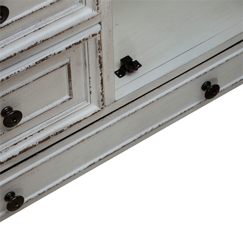 Pemberly Row Pet Feeder Cabinet with Drawers and Leash Hooks in White