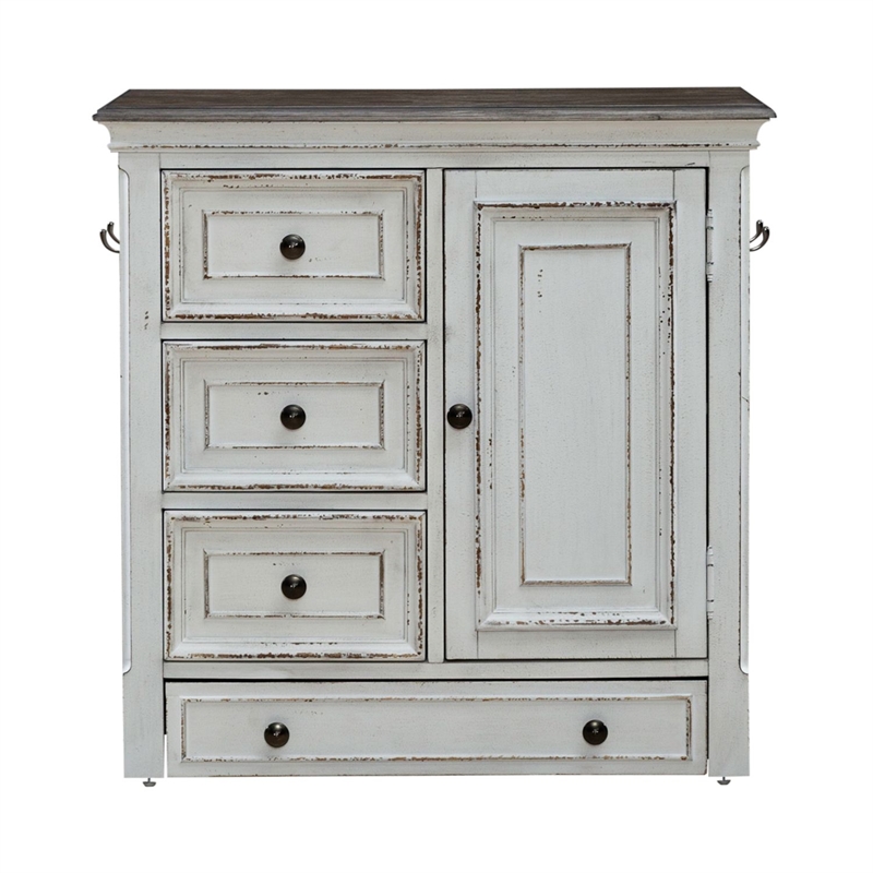 Pemberly Row Pet Feeder Cabinet with Drawers and Leash Hooks in White