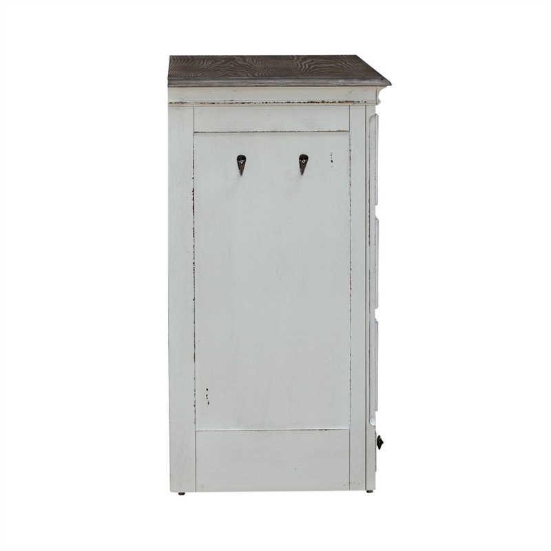 Pemberly Row Pet Feeder Cabinet with Drawers and Leash Hooks in White