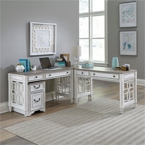Pemberly Row L Shaped Desk Set with Mobile File Cabinet in White