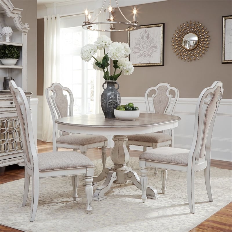 Pemberly Row 5 Piece Pedestal Table Dining Room Set in White