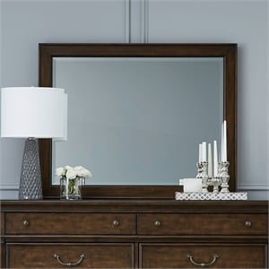 Pemberly Row Landscape Mirror with Beveled Edge and Bead Molding in Cherry