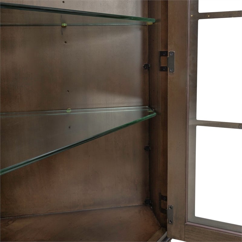 Pemberly Row Corner Cabinet with Glass Door and LED Lighting in Cherry