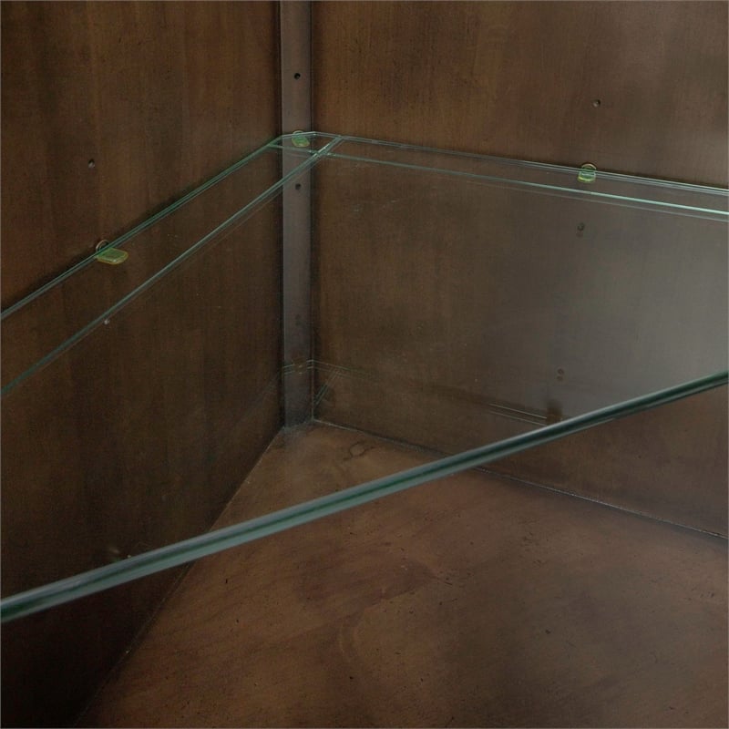 Pemberly Row Corner Cabinet with Glass Door and LED Lighting in Cherry