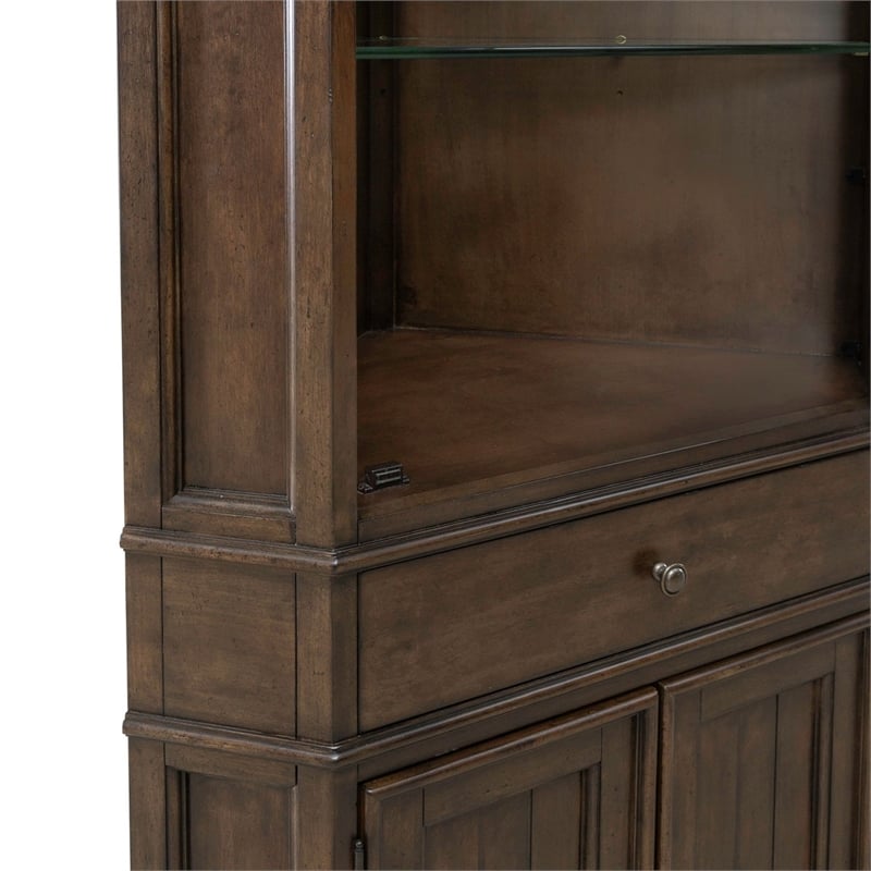 Pemberly Row Corner Cabinet with Glass Door and LED Lighting in Cherry
