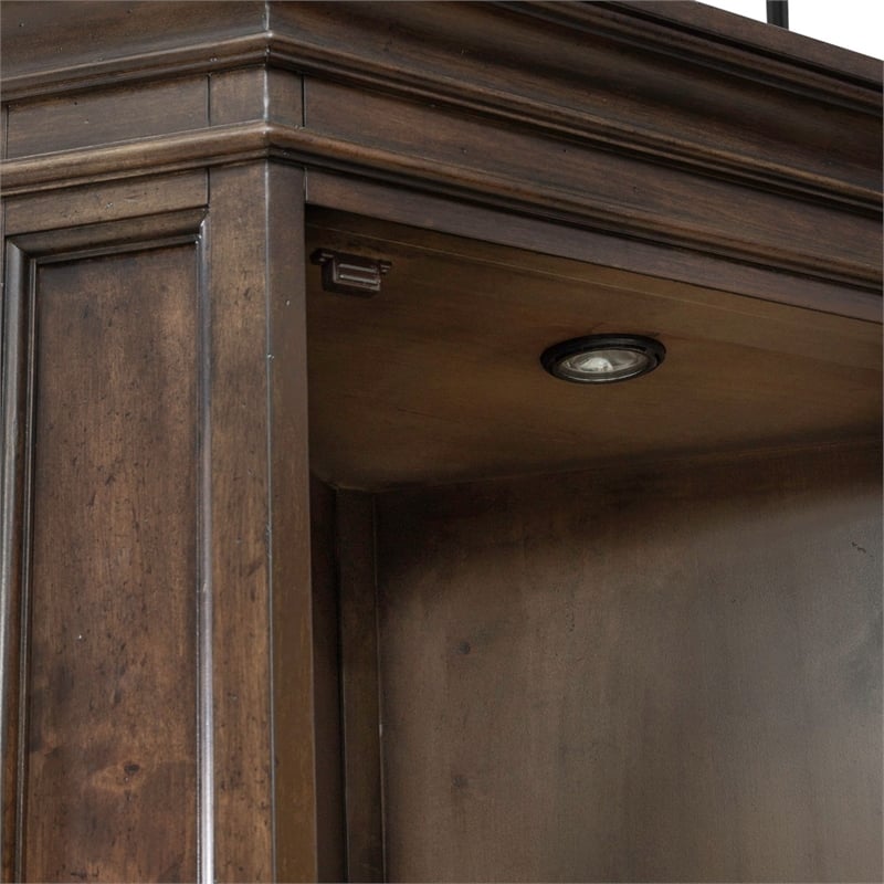 Pemberly Row Corner Cabinet with Glass Door and LED Lighting in Cherry