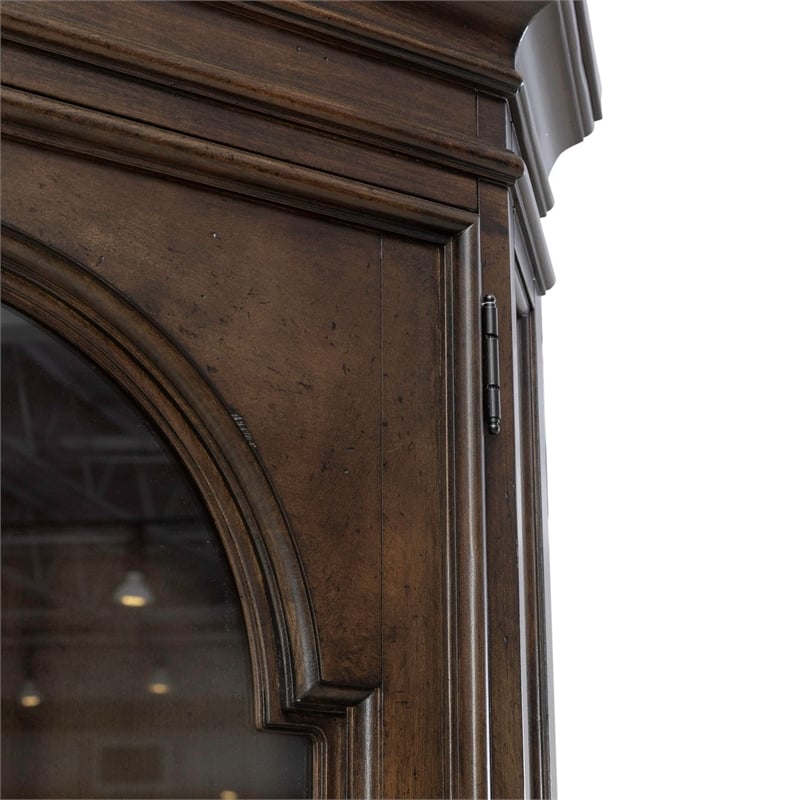 Pemberly Row Corner Cabinet with Glass Door and LED Lighting in Cherry