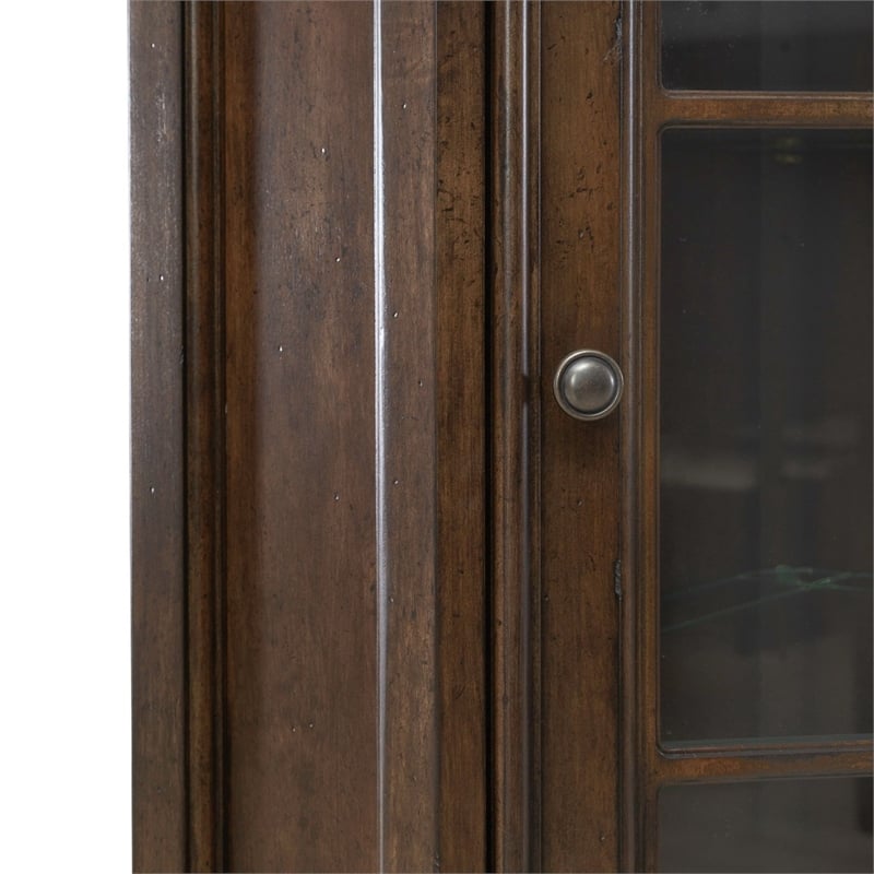 Pemberly Row Corner Cabinet with Glass Door and LED Lighting in Cherry