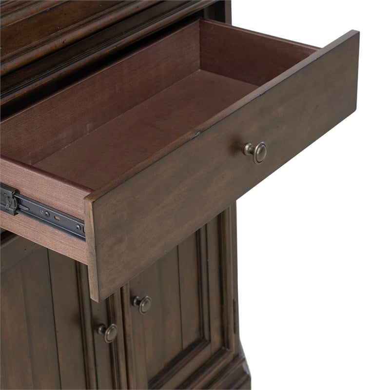 Pemberly Row Corner Cabinet with Glass Door and LED Lighting in Cherry
