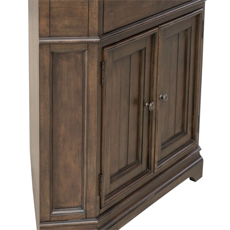 Pemberly Row Corner Cabinet with Glass Door and LED Lighting in Cherry