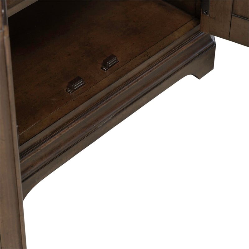 Pemberly Row Corner Cabinet with Glass Door and LED Lighting in Cherry