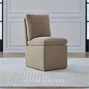 Pemberly Row Squared Back Dining Chairs with Casters Set of 4 in Wicker