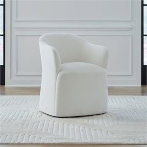 Pemberly Row Squared Arm Dining Chair with Casters in Ivory Fabric