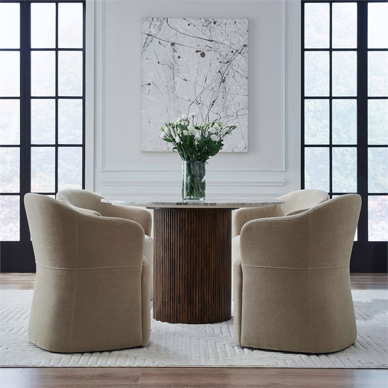 Pemberly Row Squared Arm Dining Chair with Casters in Wicker