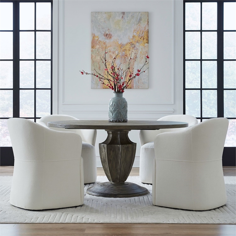 Pemberly Row Squared Arm Dining Chairs with Casters Set of 4 in Ivory