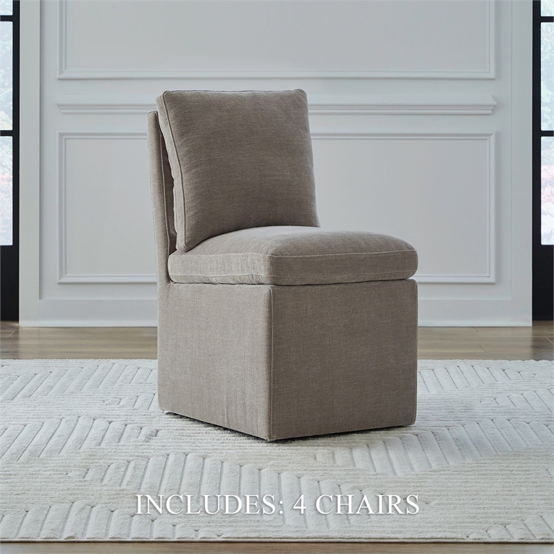 Pemberly Row Squared Back Dining Chairs with Casters Set of 4 in Truffle