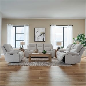 Pemberly Row Power Reclining Sofa Loveseat and Recliner Set in White
