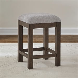 Pemberly Row Upholstered Console Stool with Grey Mist Boucle in Brown